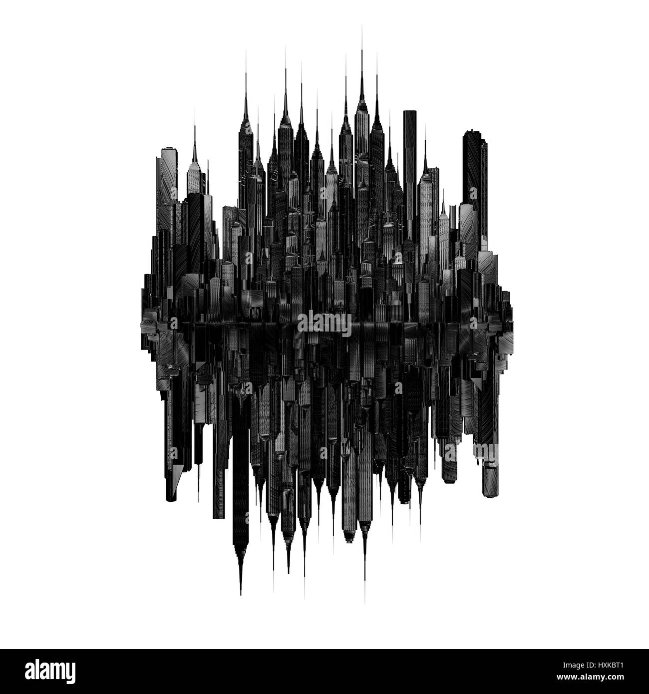 Dark City-Konzept / 3D Illustration des Grunge schwarz moderne Stadt Stockfoto