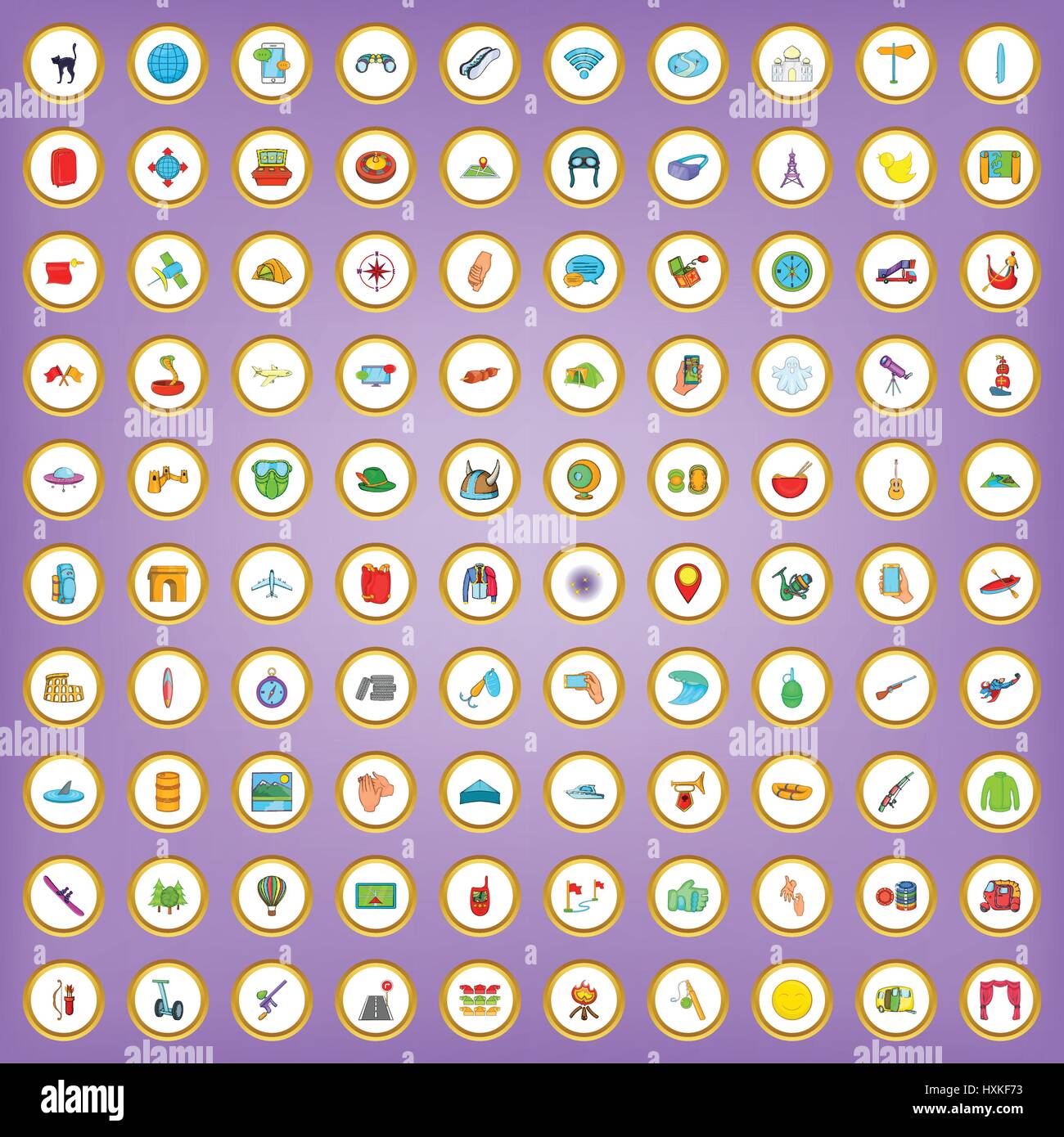 100 Abenteuer Icons set im Cartoon-Stil Stock Vektor