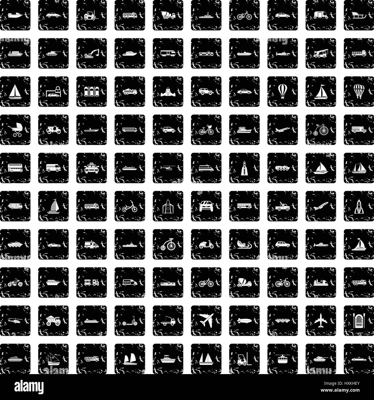 100 Transport Symbole Grunge Stil festlegen, Stock Vektor