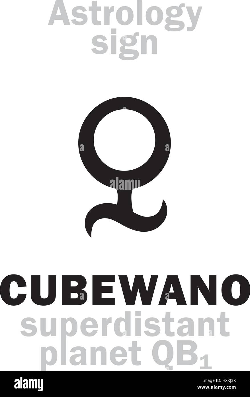 Astrologie-Alphabet: CUBEWANO (QB1), superdistant Planeten. Hieroglyphen Charakter Zeichen (einzelnes Symbol). Stock Vektor