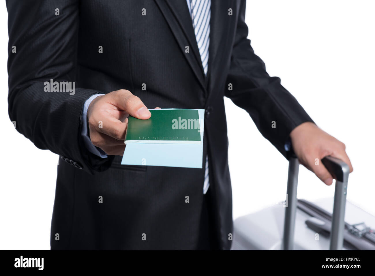 Unternehmer geben Pass und Air ticket Stockfoto