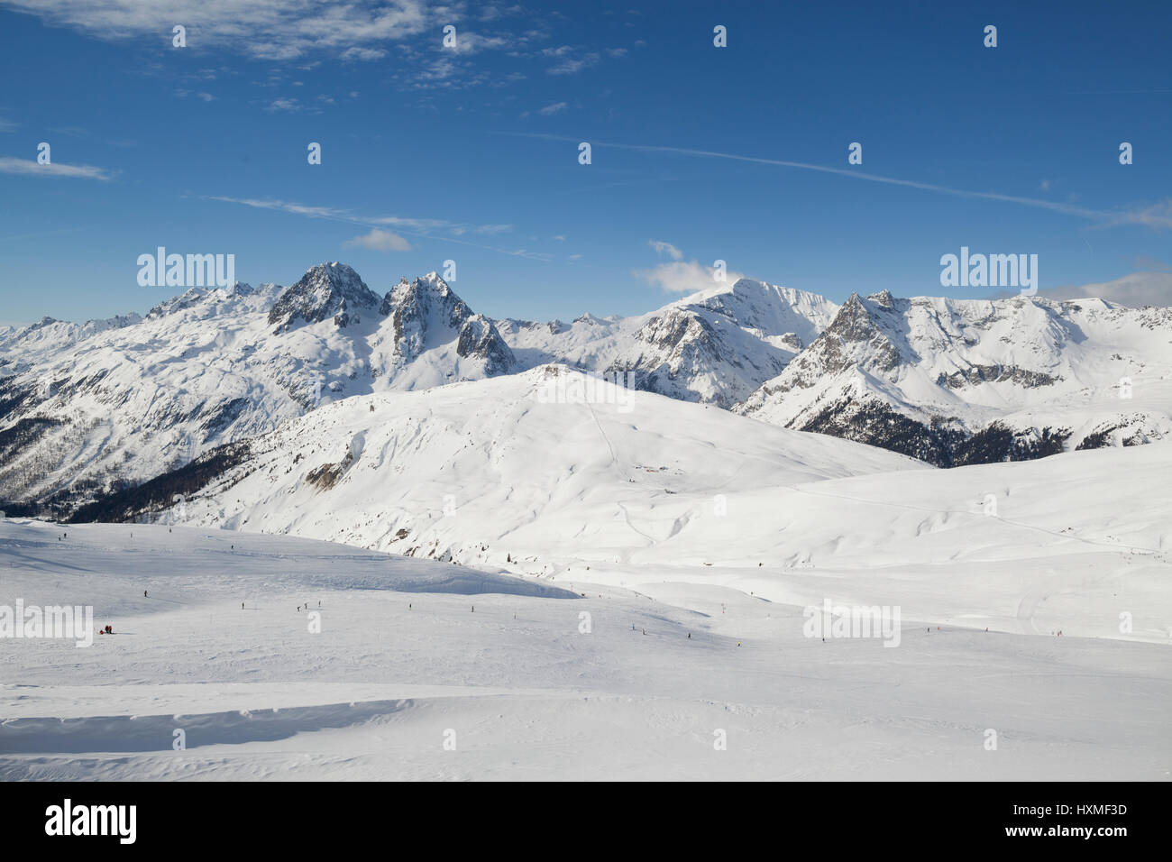 Das Skigebiet von Domaine de Balme in Le Tour außerhalb von Chamonix-Mont-Blanc. Stockfoto