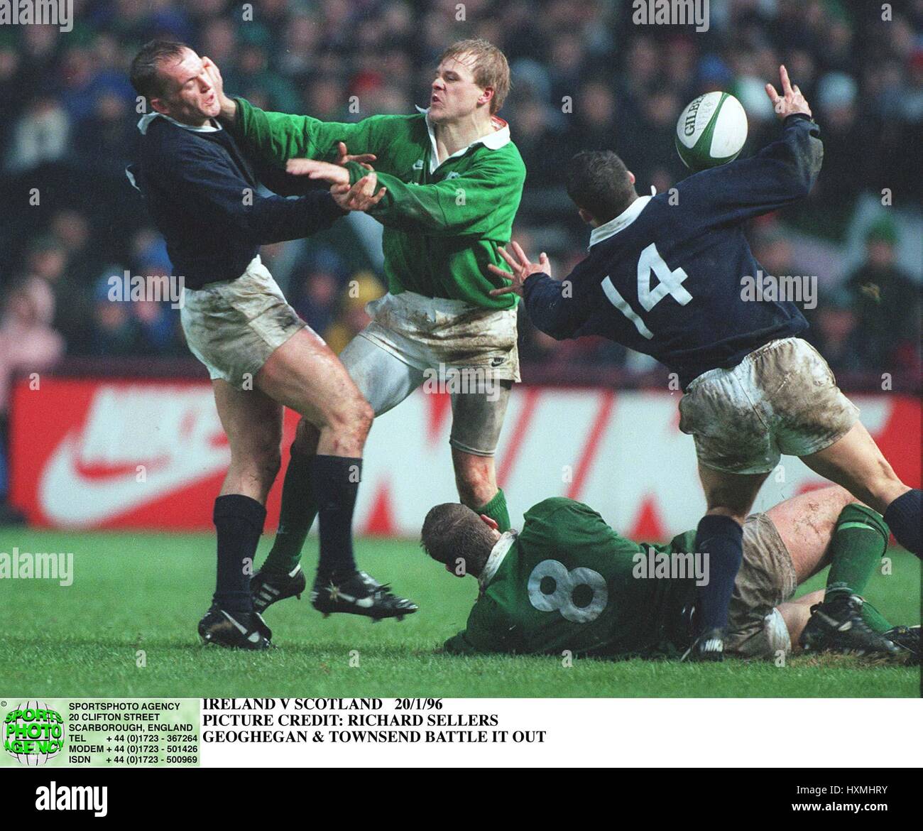 GEOGHEGAN & TOWNSEND KAMPF. Irland V Schottland 20. Januar 1996 Stockfoto