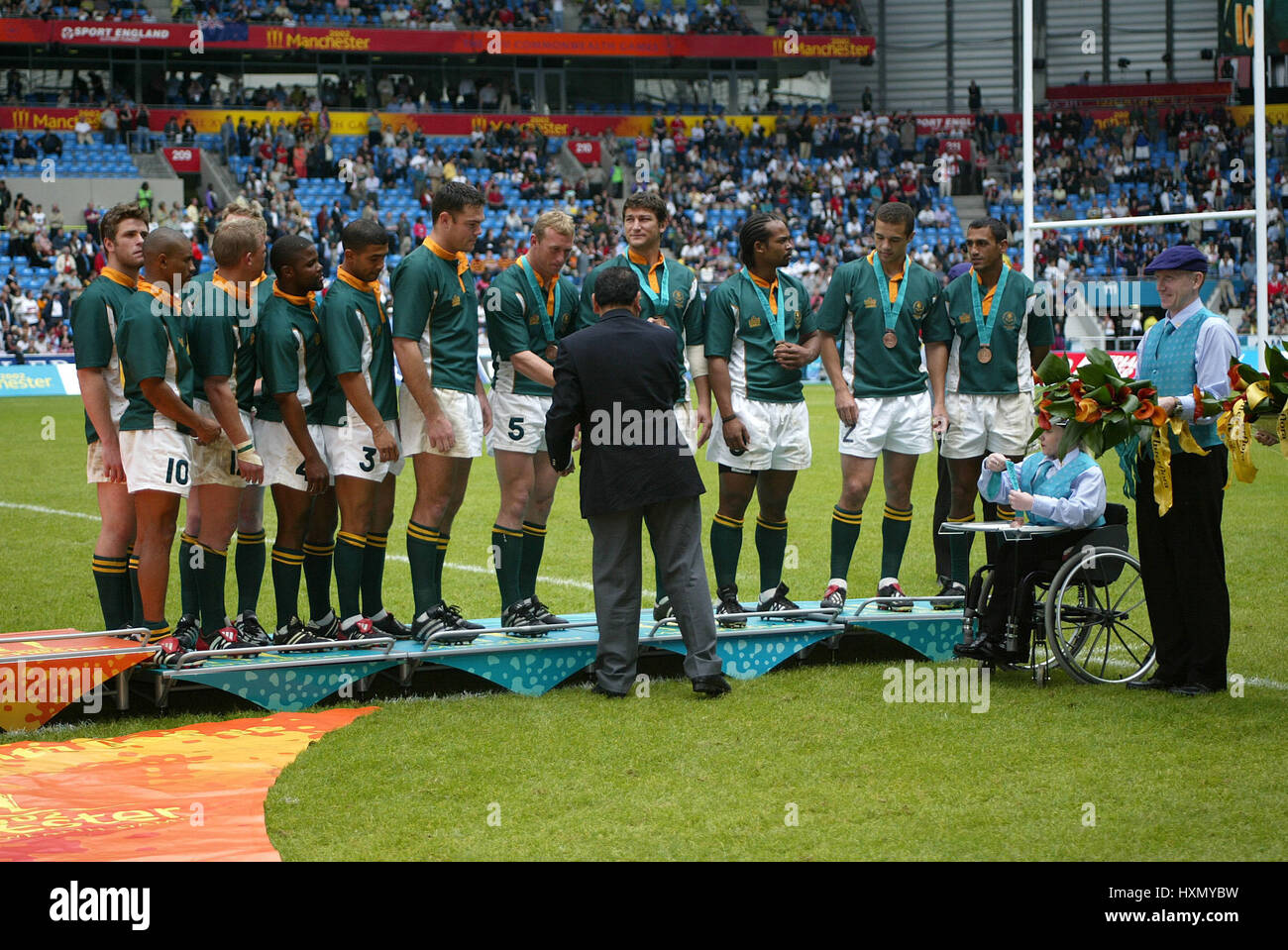 Südafrika empfangen BRONZE Südafrika RU MANCHESTER ENGLAND 4. August 2002 Stockfoto