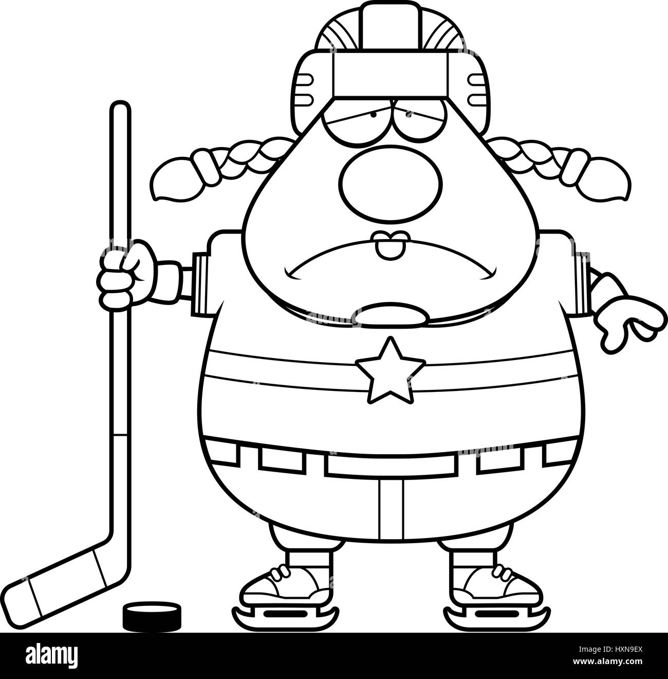 Ein Cartoon Illustration ein Eishockey-Spieler schauen traurig. Stock Vektor