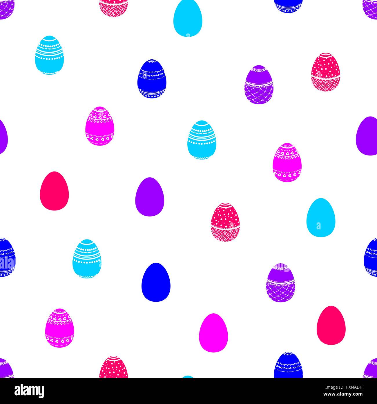 Musterdesign hell eingerichtet und gewöhnliche Eier auf weiß. Happy Easter Vector Hintergrund. Stock Vektor