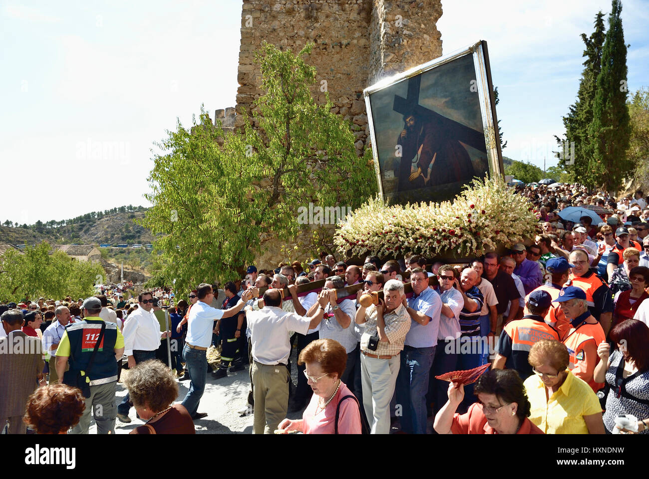 Processión des Cristo del Paño, inspirierte Lorca, Yerma zu schreiben. Moclín, Granada, Andalusien, Spanien, Europa Stockfoto