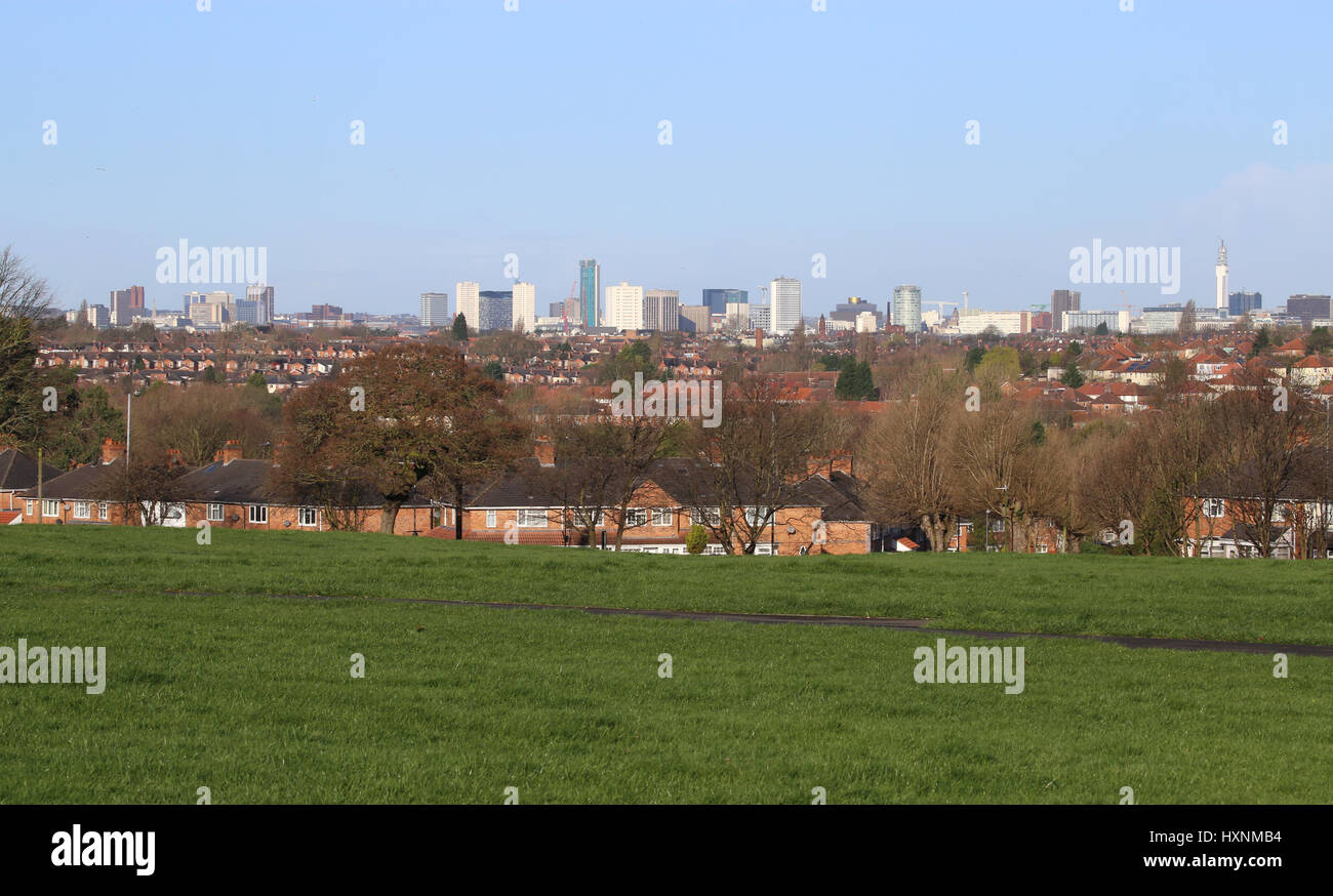 Einen morgendlichen Blick auf die Skyline von Birmingham City Center, West Midlands, UK. Stockfoto