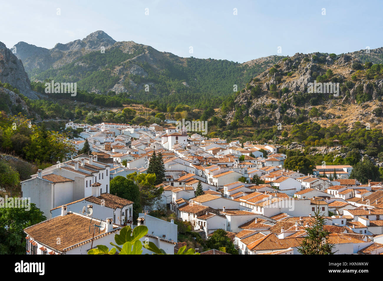 Bergdorf Grazalema, weißen Dörfer Andalusiens, Naturpark Sierra de Grazalema, Provinz Cádiz, Spanien Stockfoto