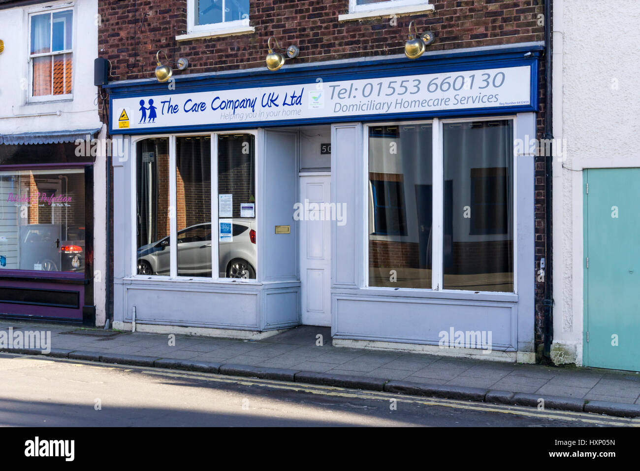 Die Räumlichkeiten der Care Company UK Ltd in Norfolk Street, King's Lynn. Stockfoto