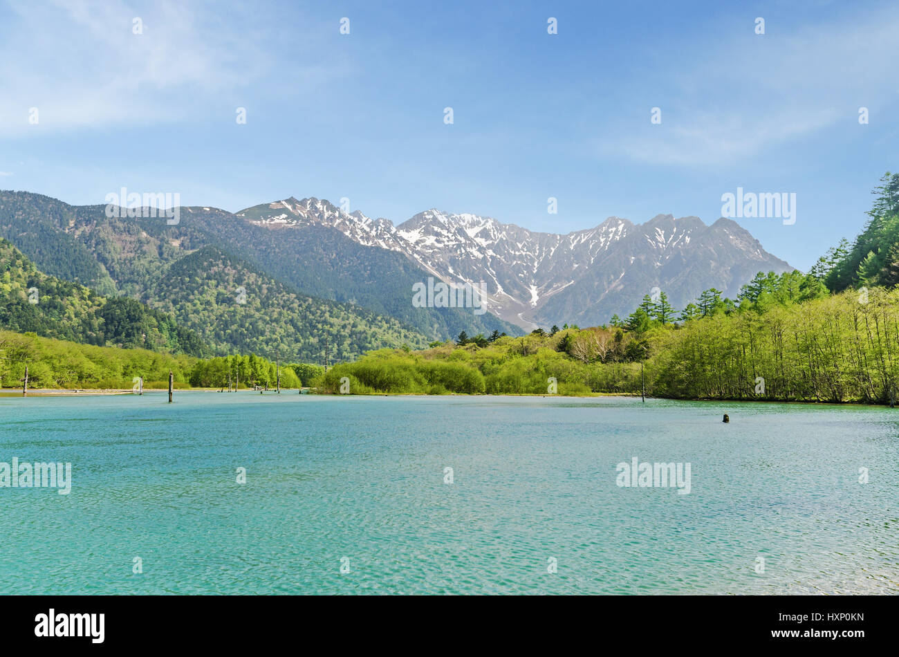 Hotaka Mountain Range und Taisho Teich an Kamikochi Nagano japan Stockfoto