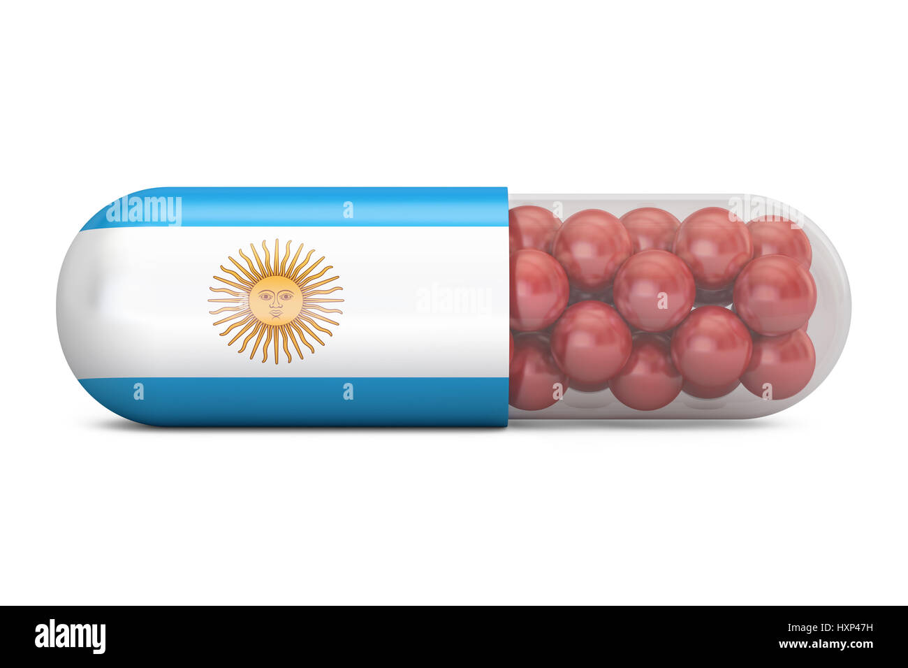 Pille-Kapsel mit Argentinien Flagge. Argentinische Gesundheitswesen Konzept, 3D rendering Stockfoto