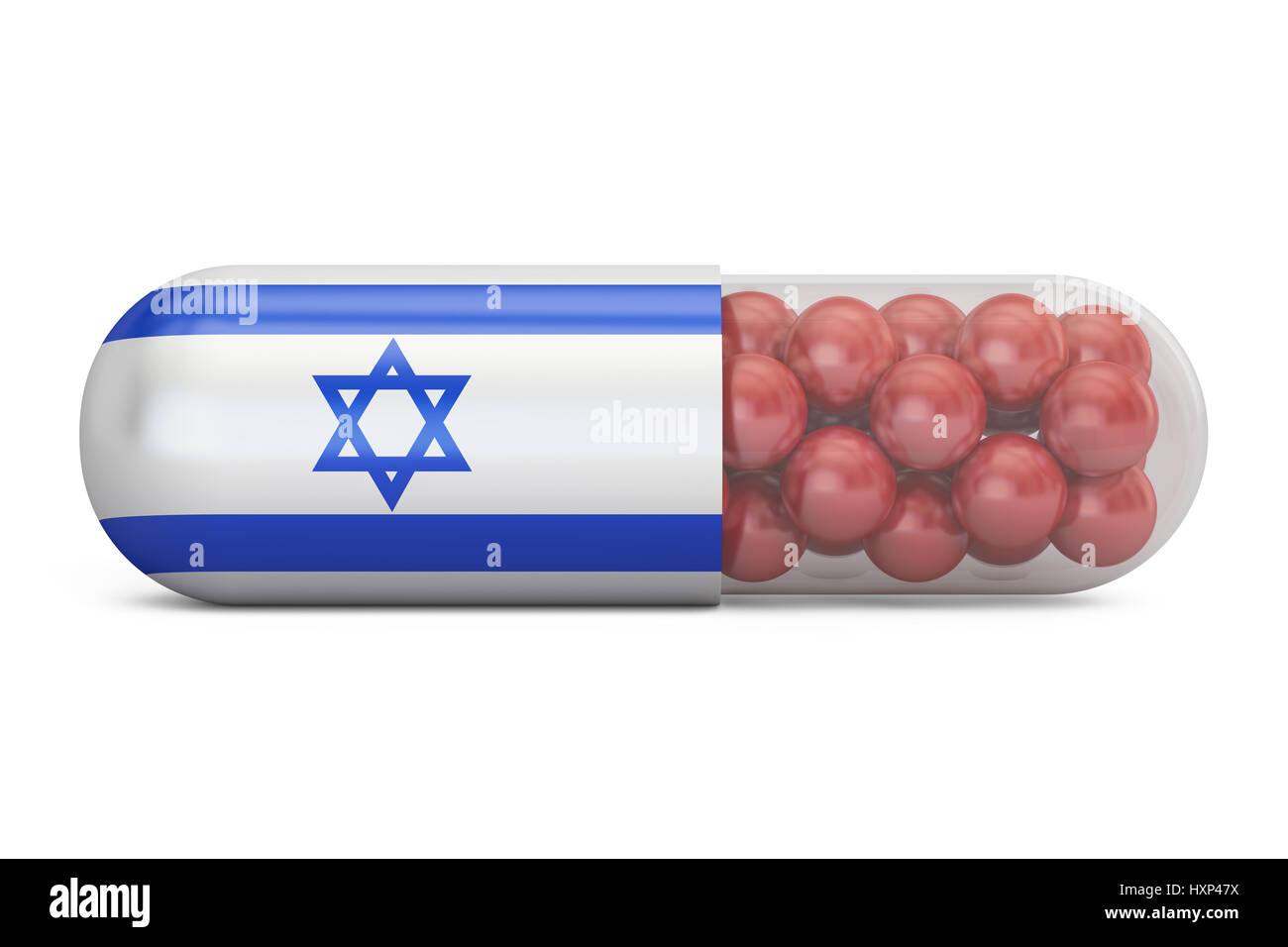 Pille-Kapsel mit Israel Flagge. Israelischen Gesundheitsversorgung Konzept, 3D rendering Stockfoto