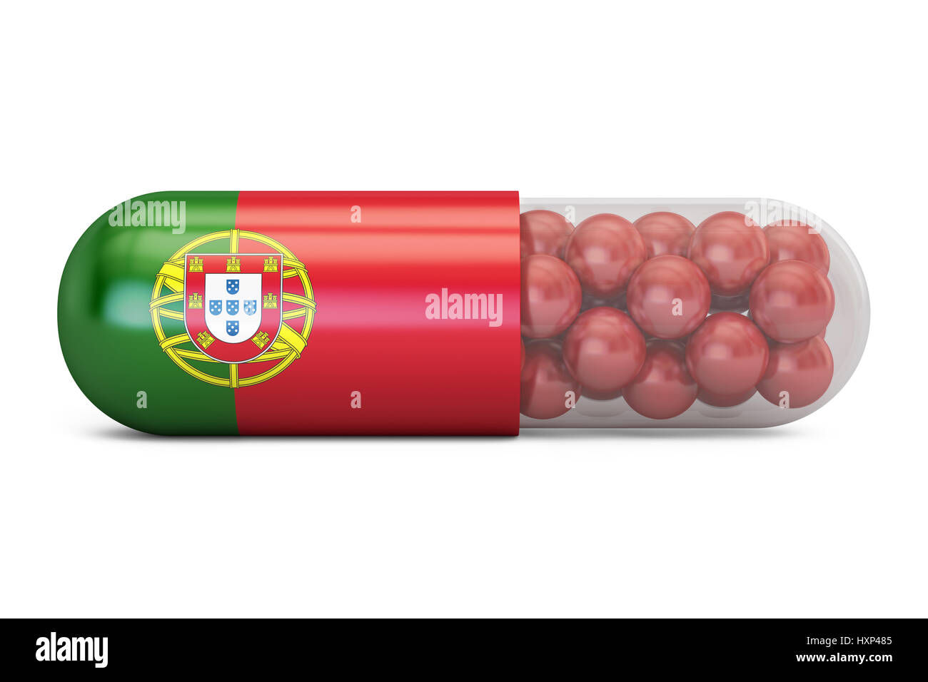 Pille-Kapsel mit Portugal Flagge. Portugiesische Gesundheitswesen Konzept, 3D rendering Stockfoto
