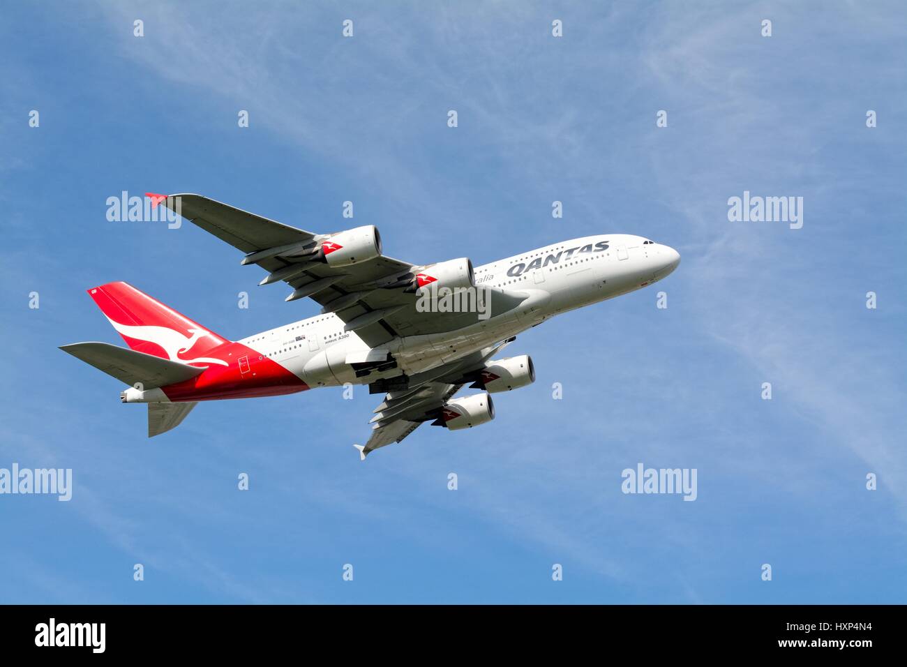 QANTAS-A380 Jet abheben von Heathrow Flughafen London UK Stockfoto