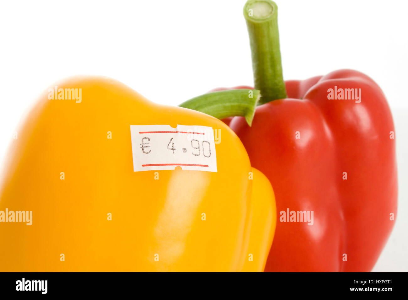 Preisschild auf Paprika, Preisschild Auf Paprika Stockfoto