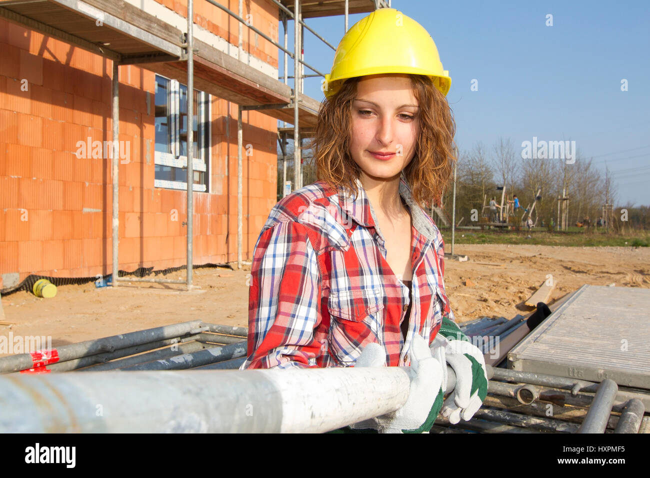 Frau als Bauarbeiter, Frau als Bauarbeiterin Stockfotografie Alamy