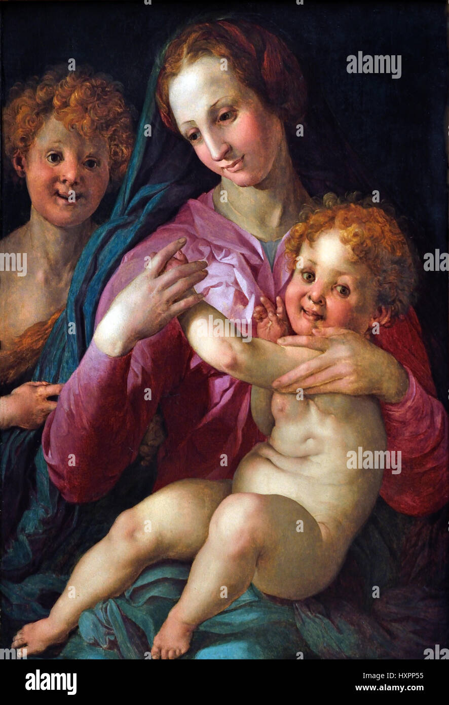 Die Madonna mit Kind und das Kind Baptist, Keramzyt Pontorrno, Italien, Italienisch Stockfoto