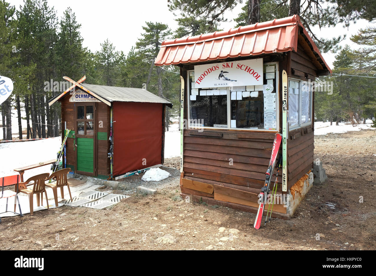 Troodos-Skischule am meisten Olympus, Troodos-Gebirge, Zypern. Stockfoto