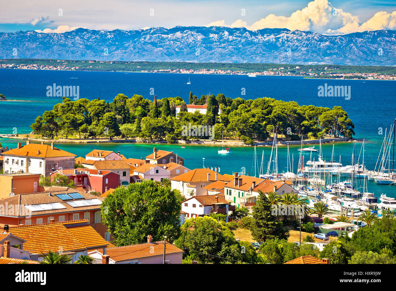 Insel Ugljan Waterfront und Galovac Ansicht, Preko, Dalmatien, Kroatien Stockfoto