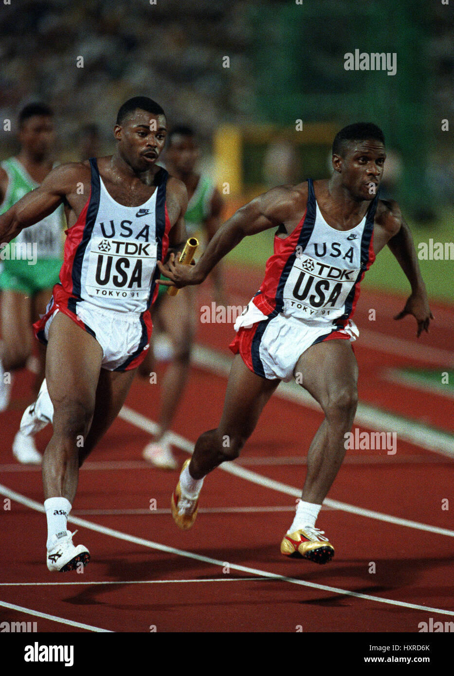 LEROY BURRELL DENNIS MITCHELL-100-Meter-Staffel 18. Februar 1992 Stockfoto