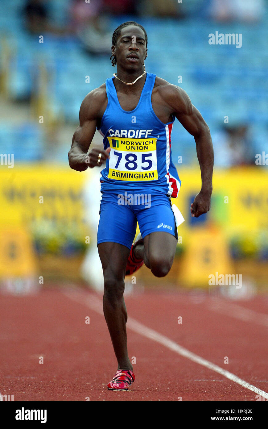 CHRISTIAN MALCOLM 100 m ALEXANDER Stadion BIRMINGHAM ENGLAND 13. Juli 2002 Stockfoto