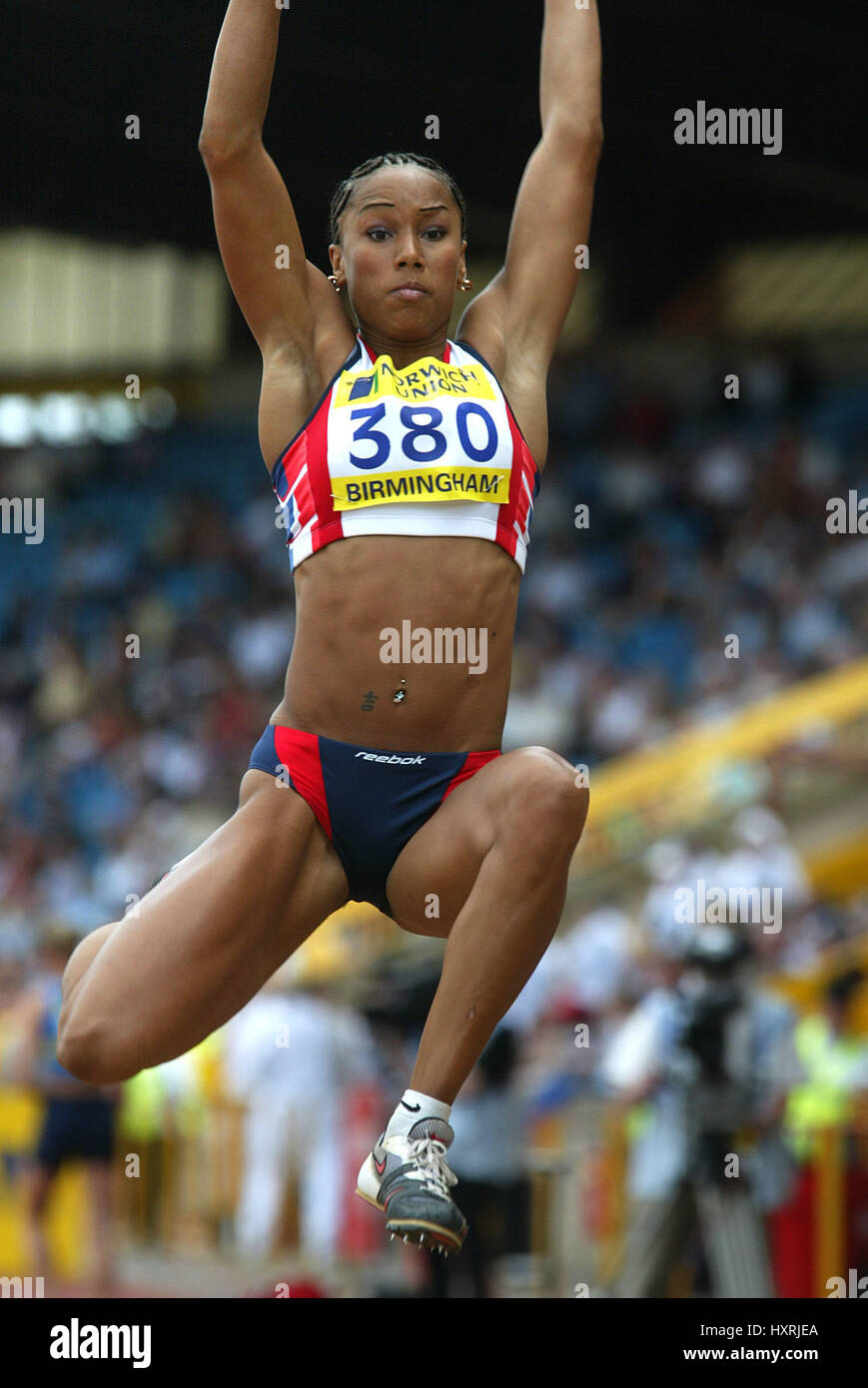 JADE JOHNSON Weitsprung ALEXANDER Stadion BIRMINGHAM ENGLAND 14. Juli 2002 Stockfoto