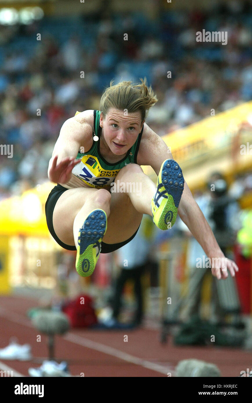 TANIESHA SCANLON Weitsprung ALEXANDER Stadion BIRMINGHAM ENGLAND 14. Juli 2002 Stockfoto