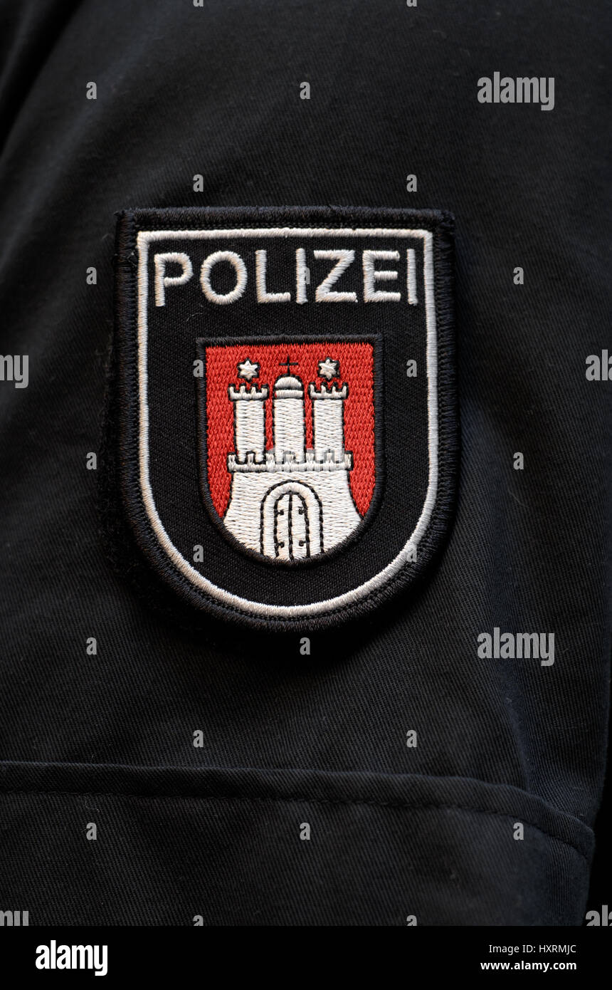 Polizei, Wappen, Hamburger, Hamburger, offizielle Wappen, offizielle Uniform, Polizei Wappen, Schlaganfall, Abzeichen, Polizei, Wappen, Hamburger, sterben Stockfoto