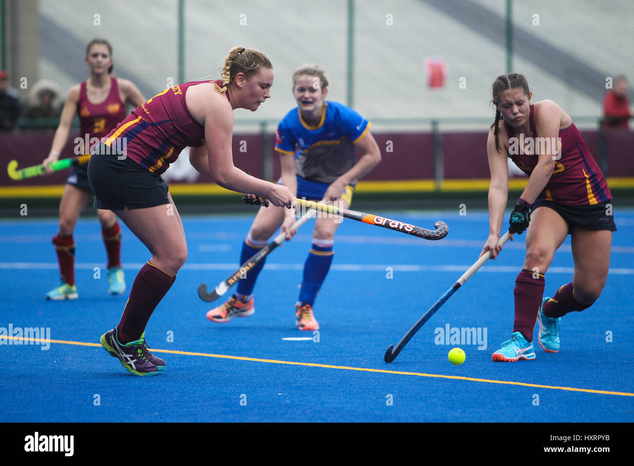 Bilder aus der Varsity-2017-Frauen-Match zwischen Met Universität Cardiff V Bath University in Cyncoed Campus, 29. März 2017 Stockfoto