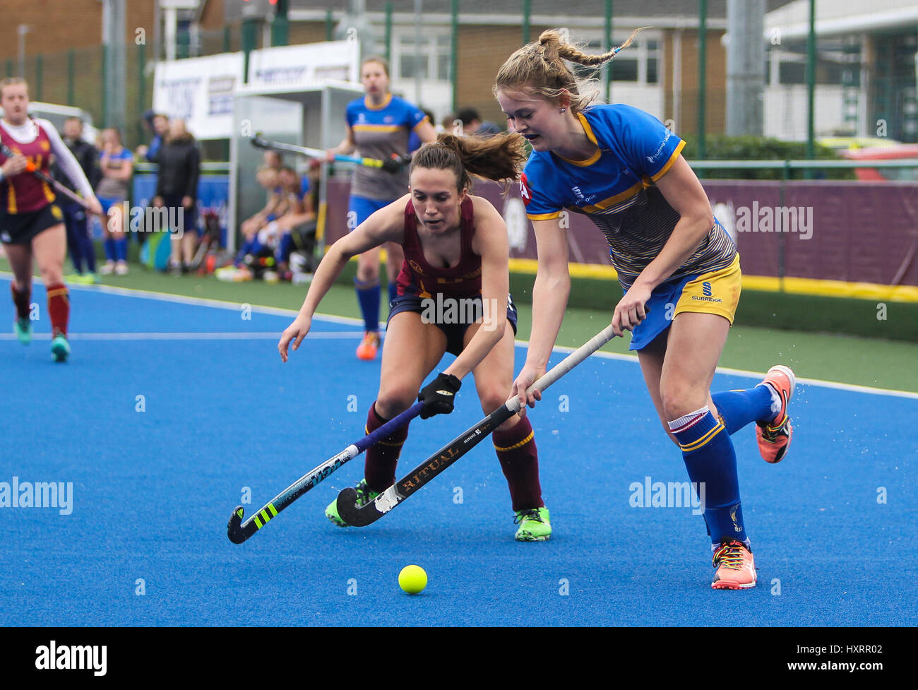 Bilder aus der Varsity-2017-Frauen-Match zwischen Met Universität Cardiff V Bath University in Cyncoed Campus, 29. März 2017 Stockfoto
