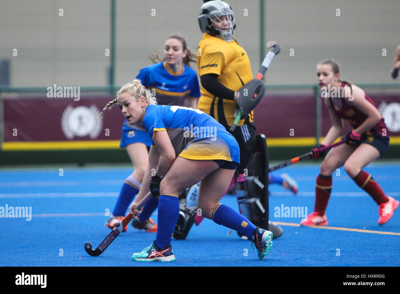 Bilder aus der Varsity-2017-Frauen-Match zwischen Met Universität Cardiff V Bath University in Cyncoed Campus, 29. März 2017 Stockfoto