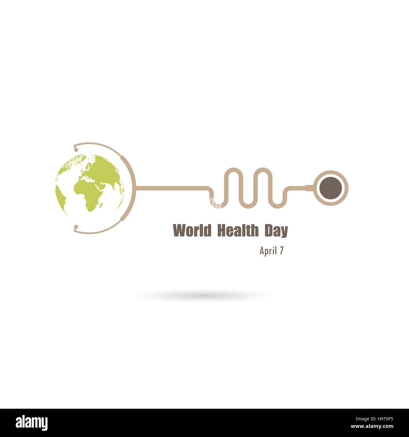 Globus Zeichen und Stethoskop Vektor-Logo Design-Vorlage. Welt-Gesundheitstag-Symbol. World Health Day Idee Kampagnenkonzept für Grußkarten und Poster. Vecto Stock Vektor