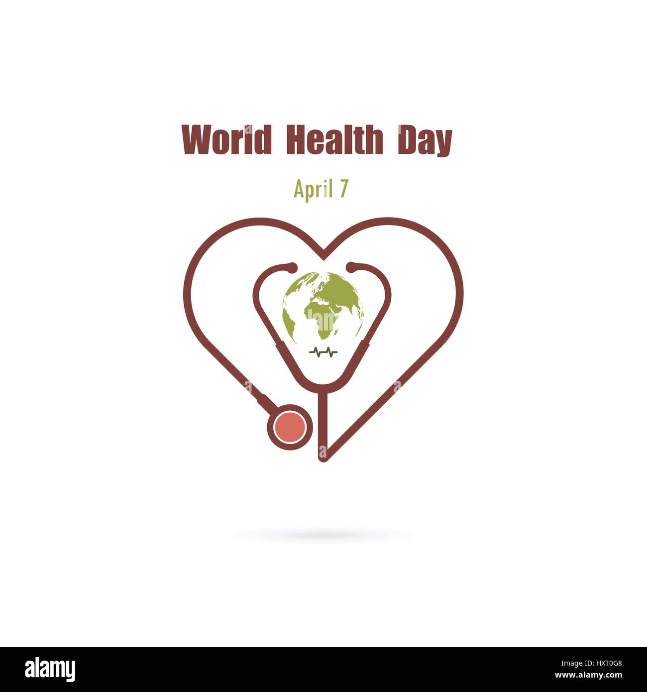 Globussymbol Zeichen und Stethoskop mit Herz-Form-Vektor-Logo-Design-Vorlage. Welt-Gesundheitstag-Symbol. Welt-Gesundheitstag Idee Kampagnenkonzept für Gruß Stock Vektor
