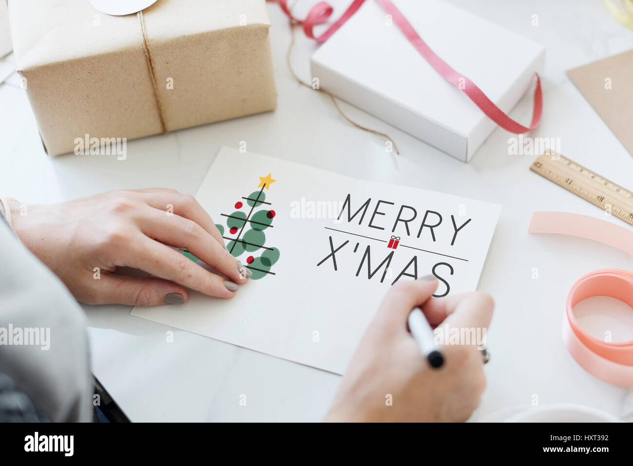 Weihnachtsbaum-Feier-Lametta-Konzept Stockfoto