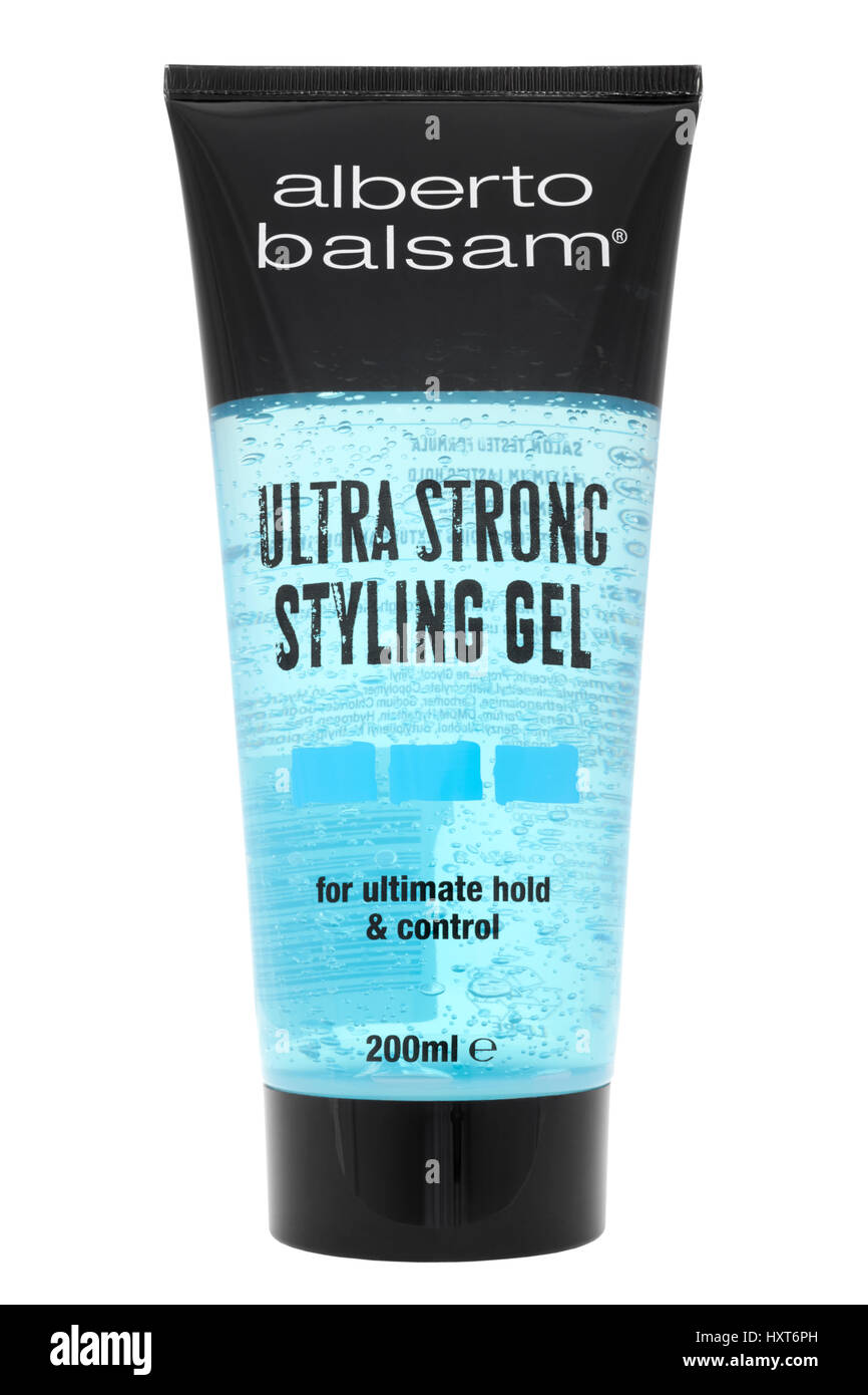 Alberto Balsam ultra starkes Styling-Gel auf weißem Hintergrund Stockfoto