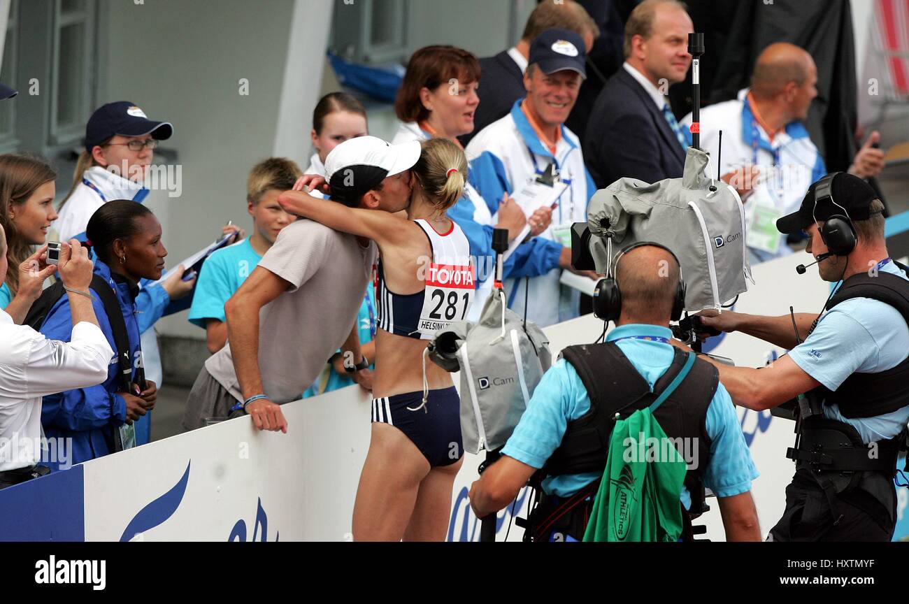 PAULA RADCLIFFE & GARY LOUGH MARATHON WORLD ATHLETICS Olympiastadion HELSINKI Finnland 14. August 2005 Stockfoto