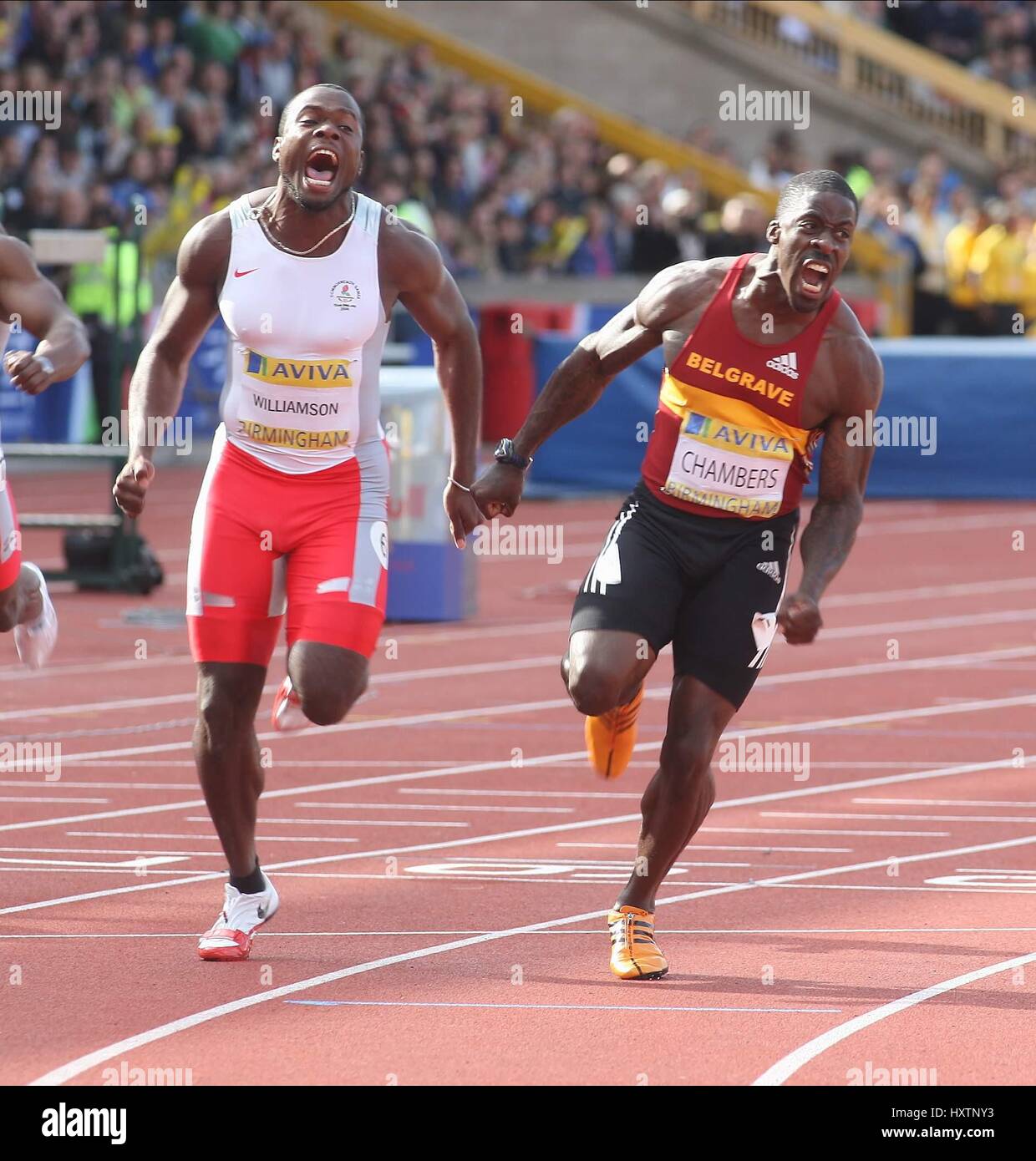 DWAIN CHAMBERS BEATS SIMEON W OLYMPIATRIALS ALEXANDER Stadion BIRMINGHAM ENGLAND 12. Juli 2008 Stockfoto