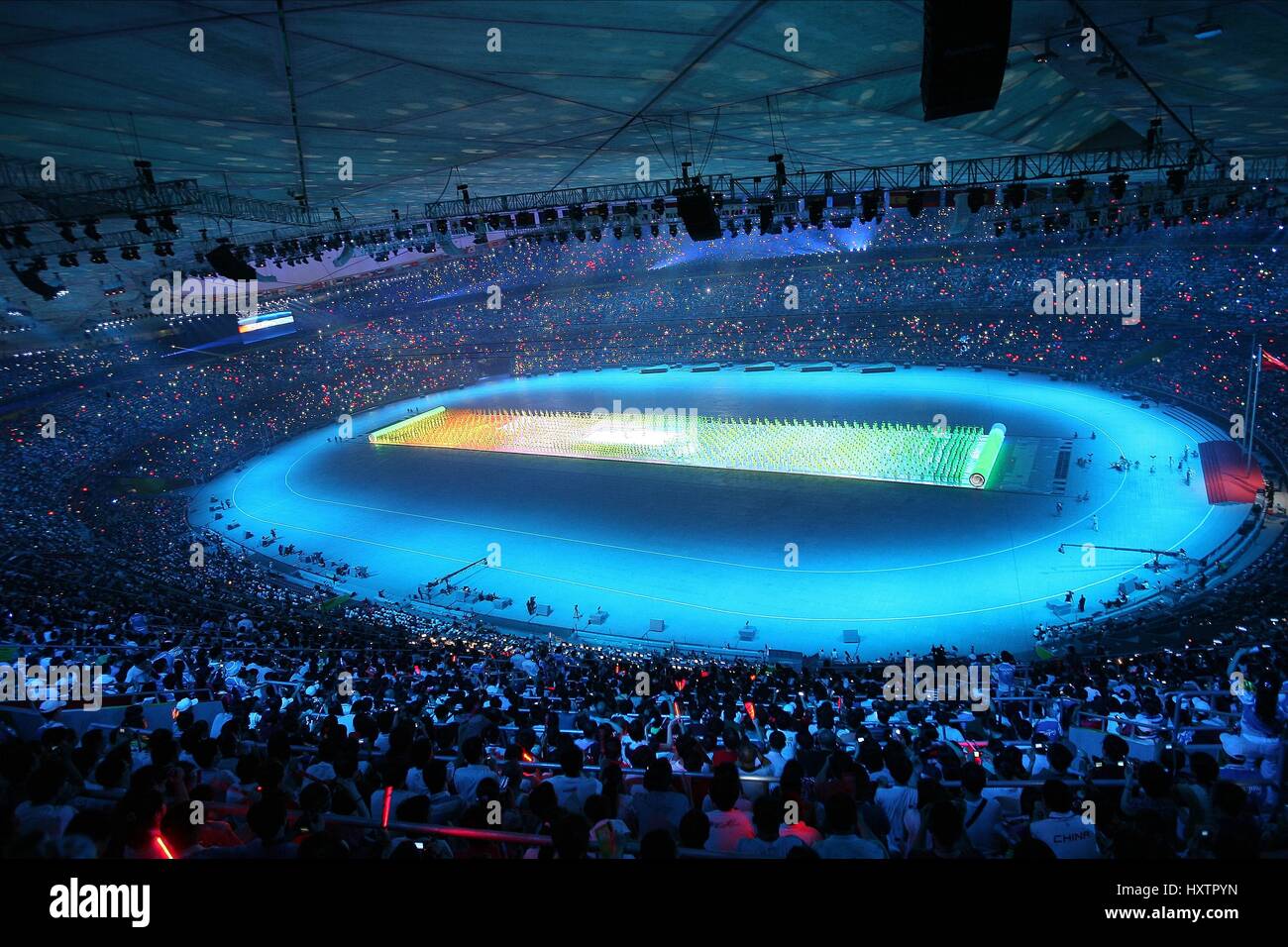 Im Inneren nisten der Vögel Öffnung Zeremonie Olympiastadion Peking CHINA 8. August 2008 Stockfoto