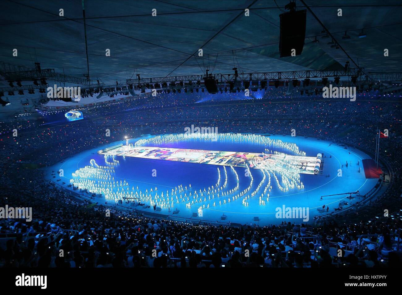 Im Inneren nisten der Vögel Öffnung Zeremonie Olympiastadion Peking CHINA 8. August 2008 Stockfoto