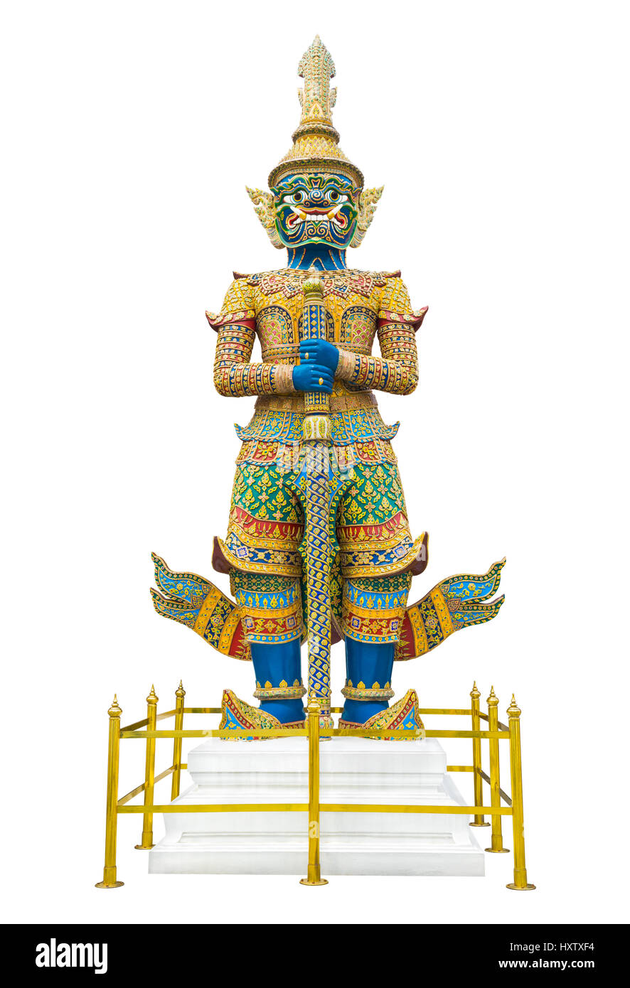 Riesige Wächter Statue im Wat Phra Kaew Grand Palace Bangkok isoliert auf weißem Hintergrund Stockfoto