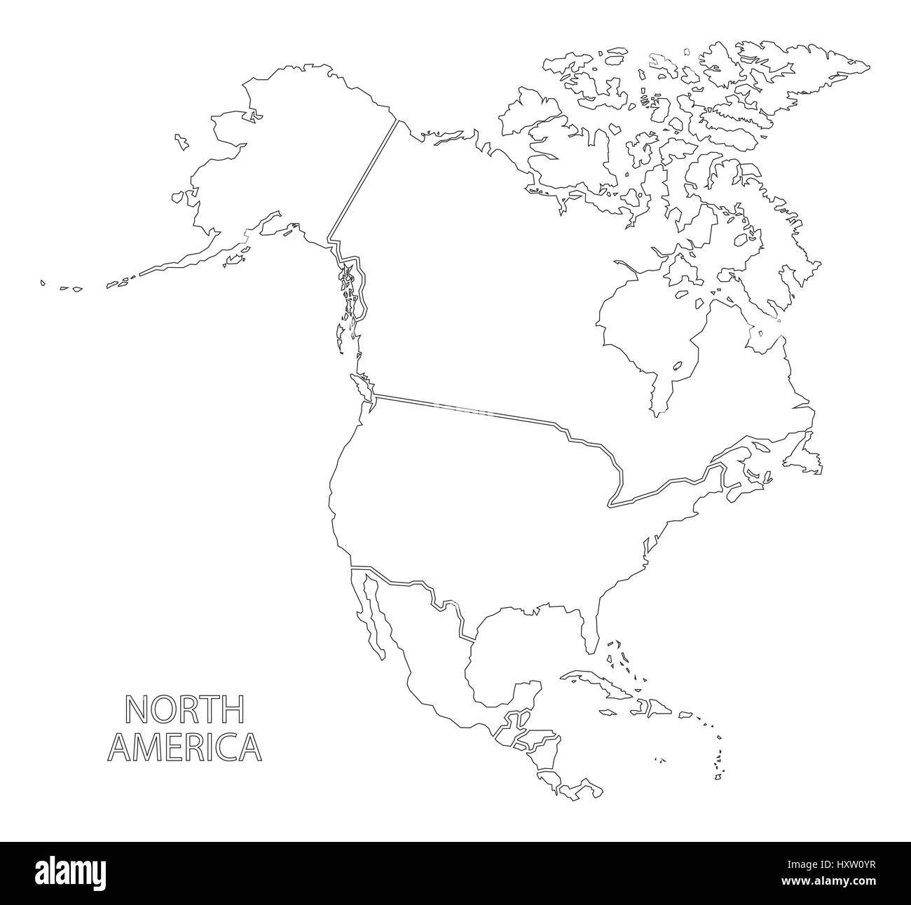 Der Umriss Silhouette Nordamerika Mit Landern Stock Vektorgrafik Alamy
