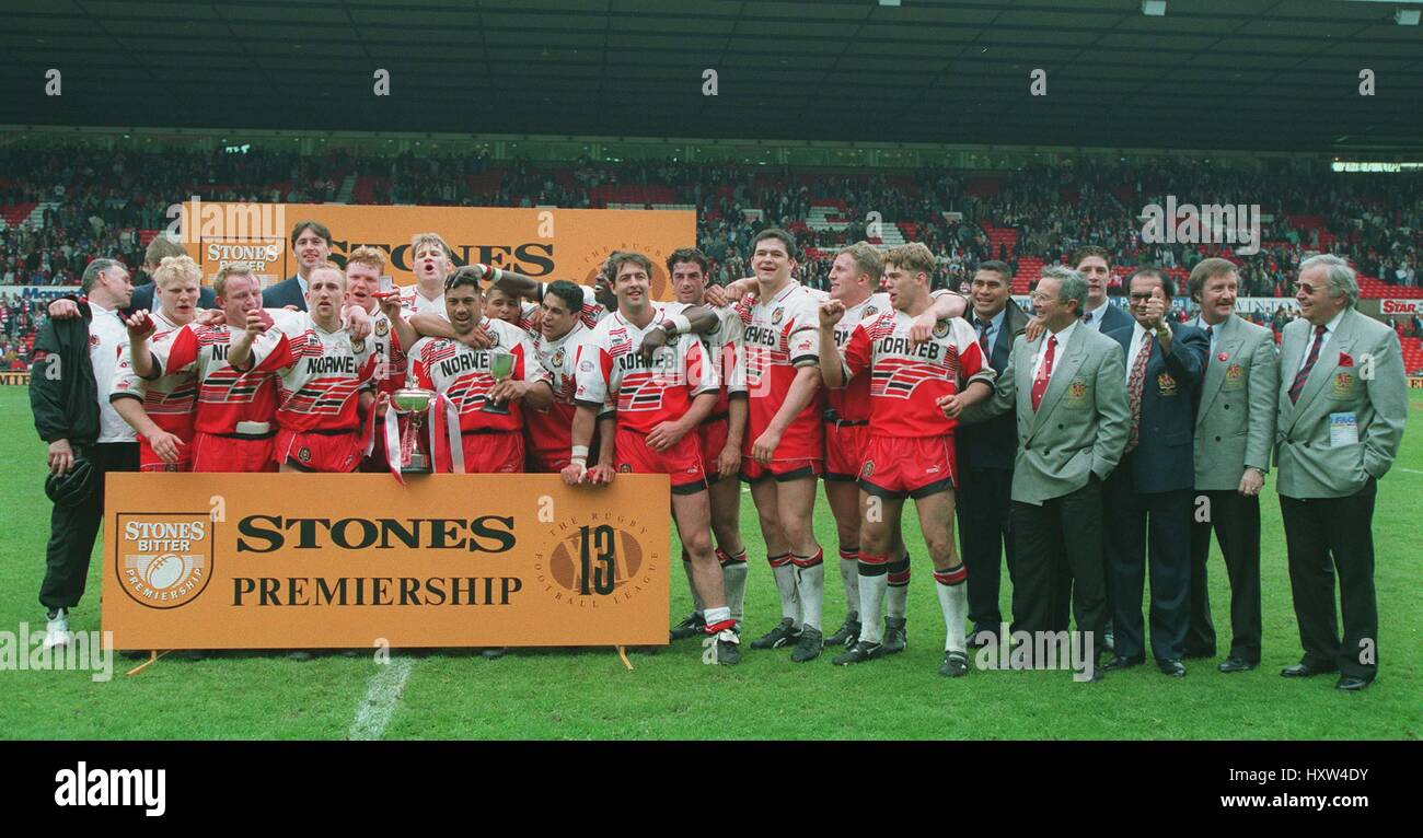 WIGAN gewann Steinen 94-95 PREMIERSHIP feiern 22. Januar 1996 Stockfoto