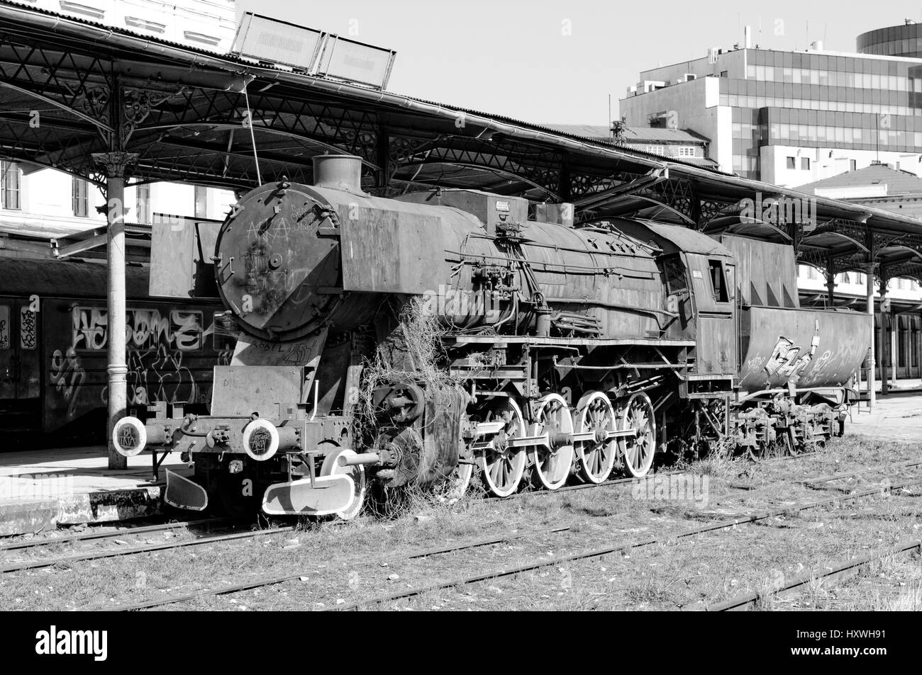 Alten Dampf-Lokomotive Ty2/Ty42, Bahnhof 'Wrocław Swiebodzki', Wroclaw (Polen) Stockfoto