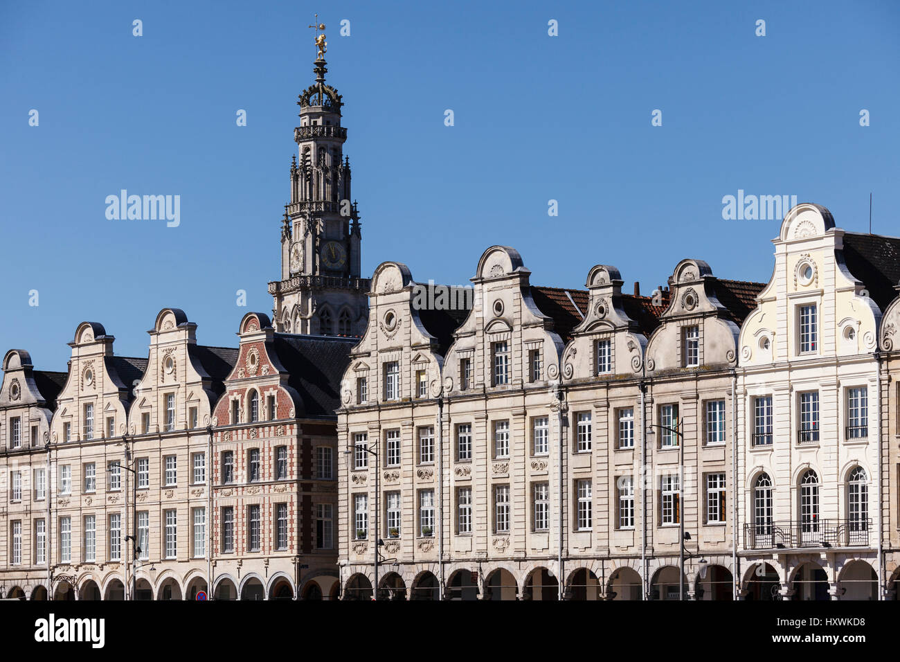 Flämischen Barock Fassaden in der Grand Place, Arras, Pas-de-Calais, Frankreich Stockfoto