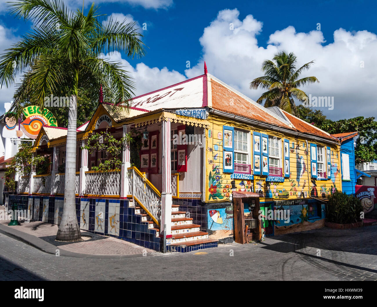 Niederländischen Teil der Karibik-Insel St. Maarten l ' Escargot Restaurant in Hauptstadt Philipsburg Stockfoto