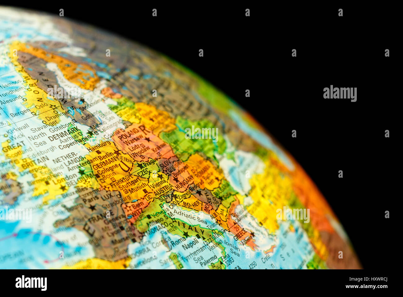 Stadtplan Deutschland. Nahaufnahme Makro Bild der deutschen und dänischen Karte. Selektiven Fokus Stockfoto