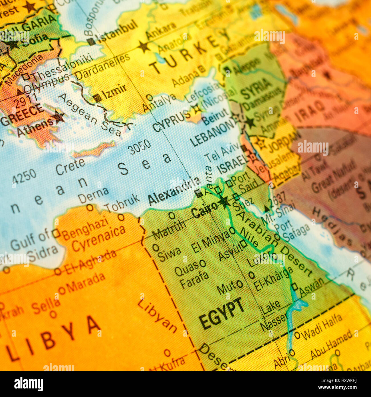Nahaufnahmen Makro Bild Karte Ägypten. Selektiven Fokus auf Cairo Stockfoto