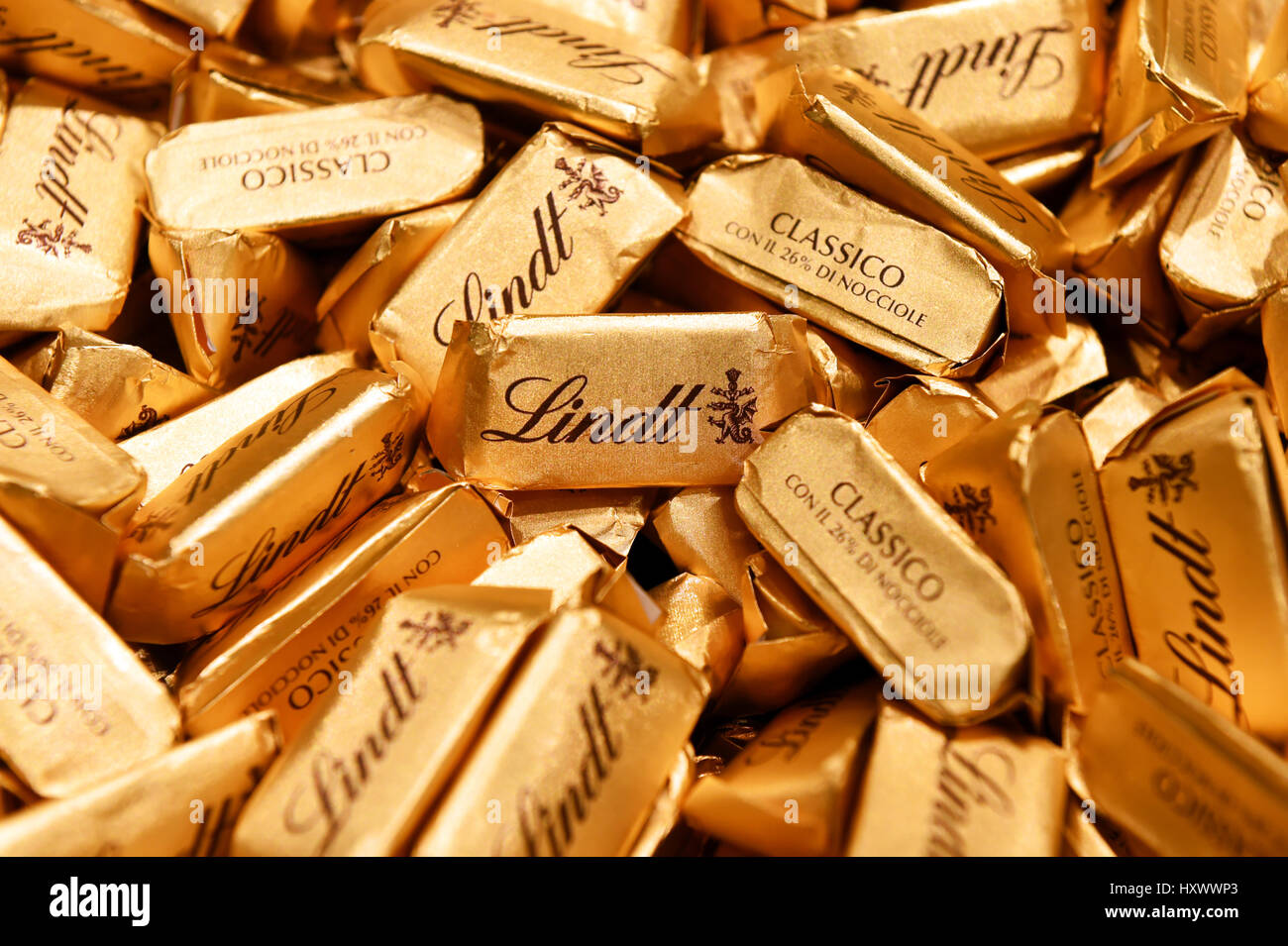 Lindt Schokolade Shop öffnet Trinity Leeds am 26. August 2016 Stockfoto