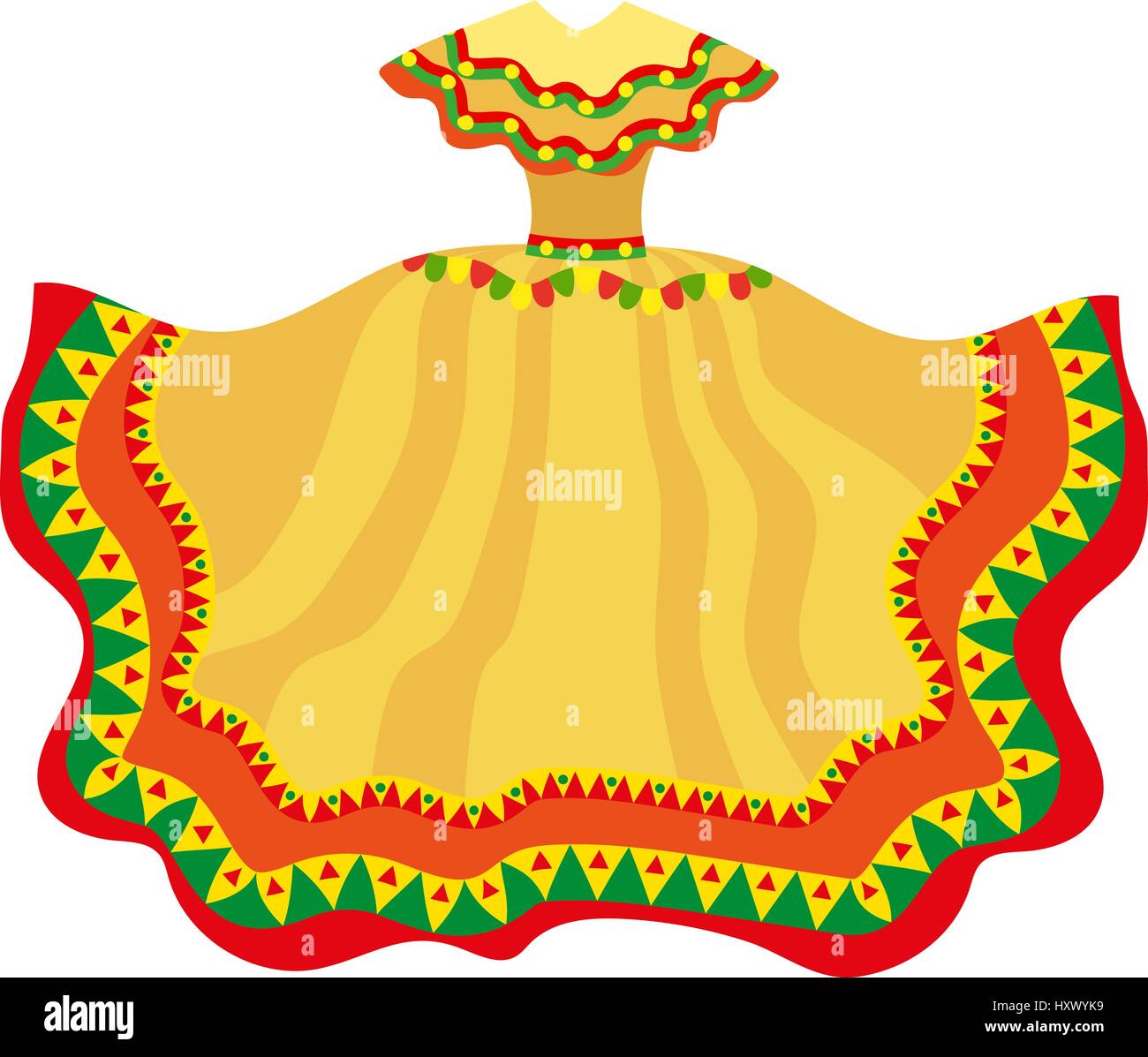 Mexikanisches Kleid Symbol, flachen Stil. Traditionelle mexikanische weibliche Kleidung. Isoliert auf weißem Hintergrund. Vektor-Illustration, Clip-Art. Stock Vektor